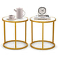MFurn Marble Top Round Side Table End Table with Golden Metal Frame-Set of 2