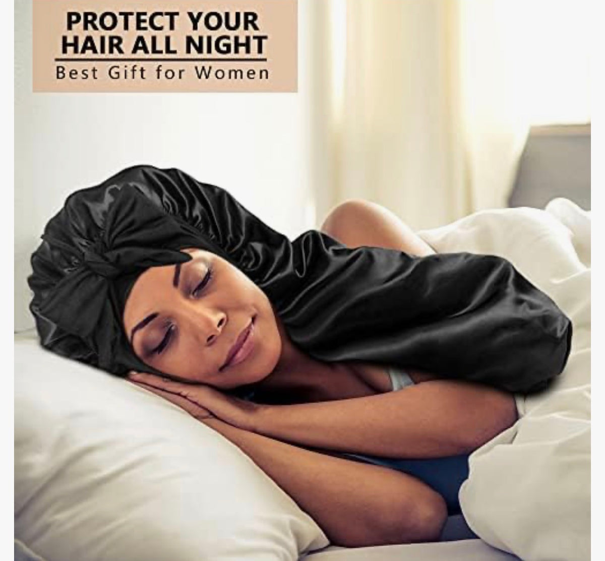 Ladies
2pcs Long Satin Bonnets with Tie Band, Large Braid Bonnet Silky Hair Cap for Locks Women Sleeping