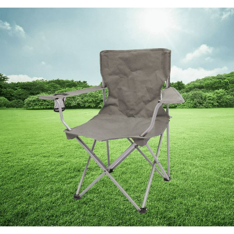 MHome  Classic Adult Folding Camp Chairs with Mesh Cup Holder 4pc Set Grey Only