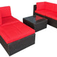 MFurn - Lexi 5pc Patio Furniture Set - Wicker Conversation Set With Removable Cushions & Side Table Ottoman, Rattan Outdoor Sectional Sofa For Garden, Backyard, Porch, Outdoor Furniture (Red)-PreOrder Sales Now Open