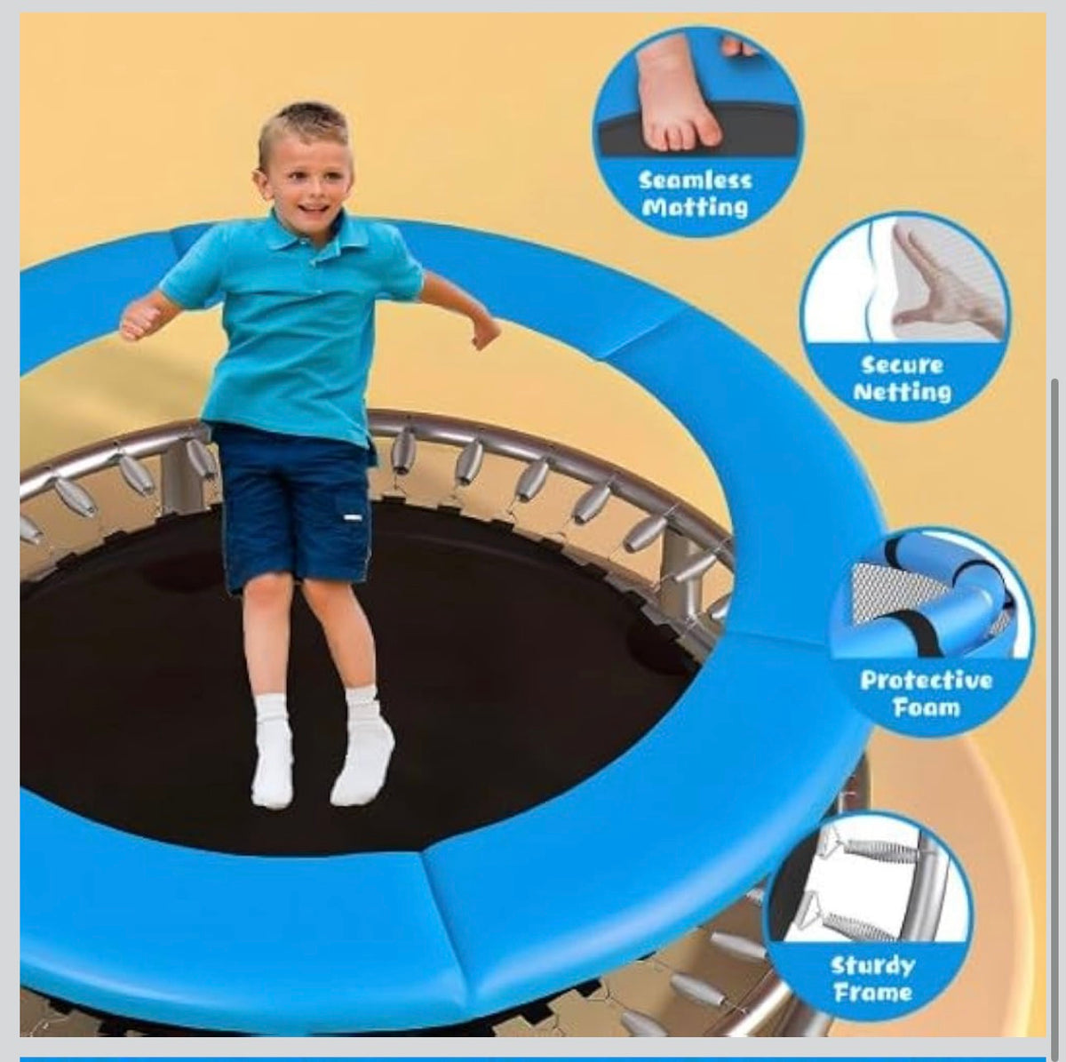 Trampoline for Kids with Enclosure, Gymnastics Bar & Toy, 140cm