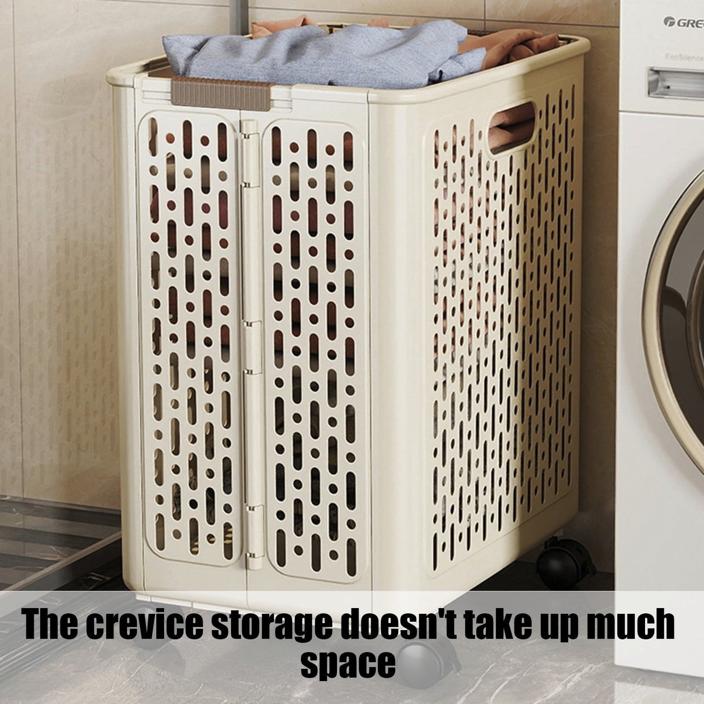 MHome Foldable Laundry Basket with Wheels & Handles, Collapsible Plastic Storage Bin For Clothes Toys,Space-Saving Organizer, Durable Ventilated Waterproof Laundry Cart