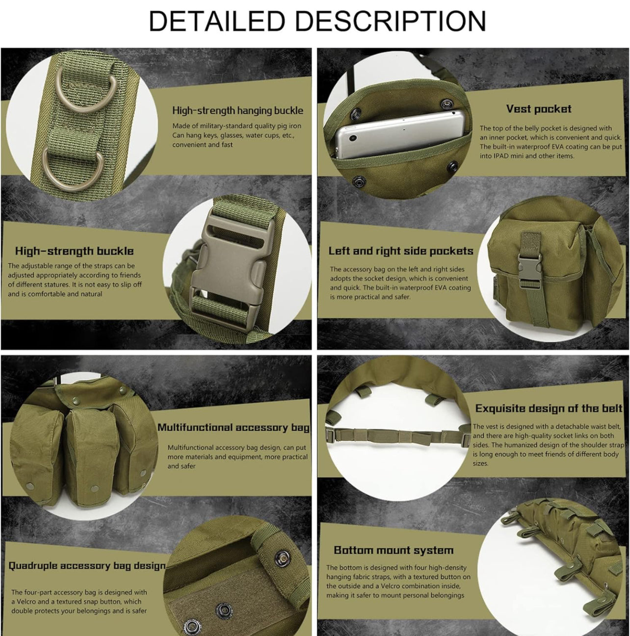 Lightweight Tactical Vest, Multi-Pocket Magazine Pouch, Outdoor Game Hunting Vest, Airsoft/Paintball Equipment, Men'S/Women'S Military Equipment Package,green