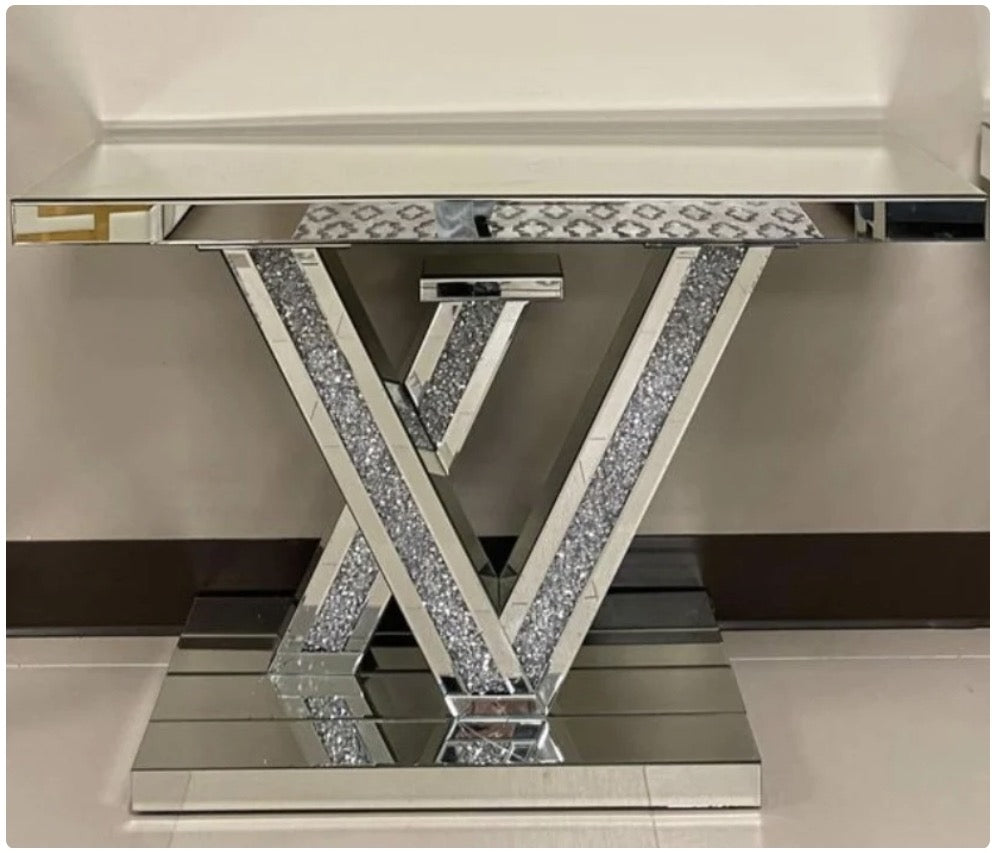 Glass Console Table & Crushed Diamond Mirror Various Options