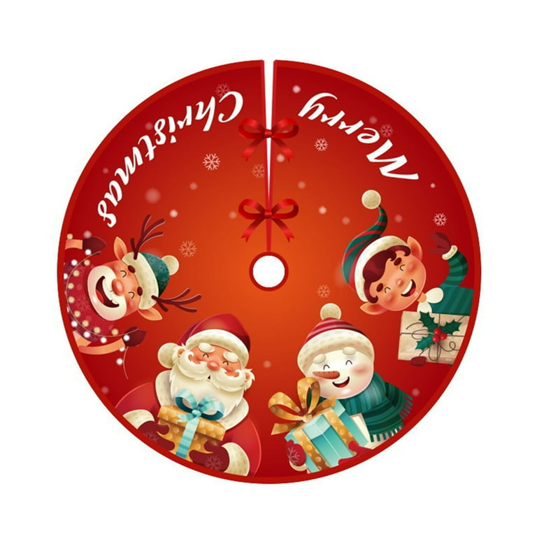 Christmas Tree Skirt Exquisite Print Anti-fade Comfortable Soft Large Area Scene Layout Bowknot Lace Up Party Decoration Xmas Tree Floor Mat