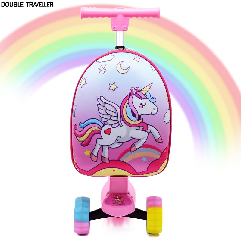 Kids Cartoon Theme Roller Luggage Scooter School Bag with Wheels