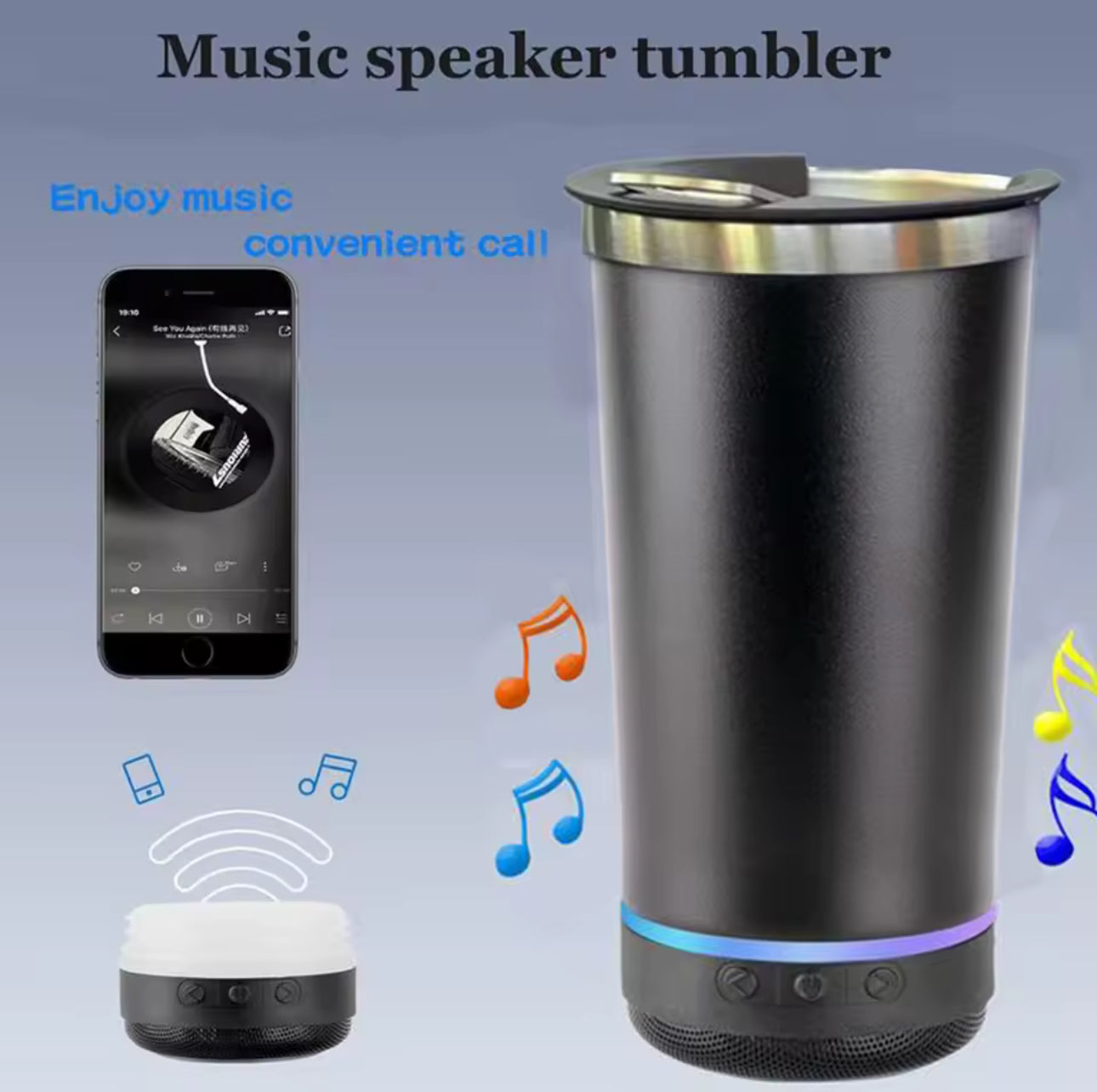 MTech 473ml Bluetooth Speaker Travel Mug – Stainless Steel Tumbler (Multiple Colors)