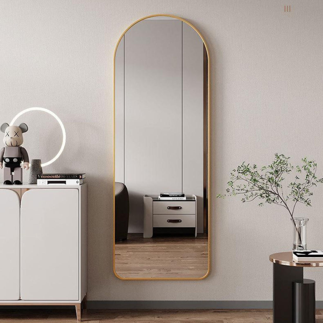 Arch Aluminum Alloy Full Length Mirror Full View In Gold or Black