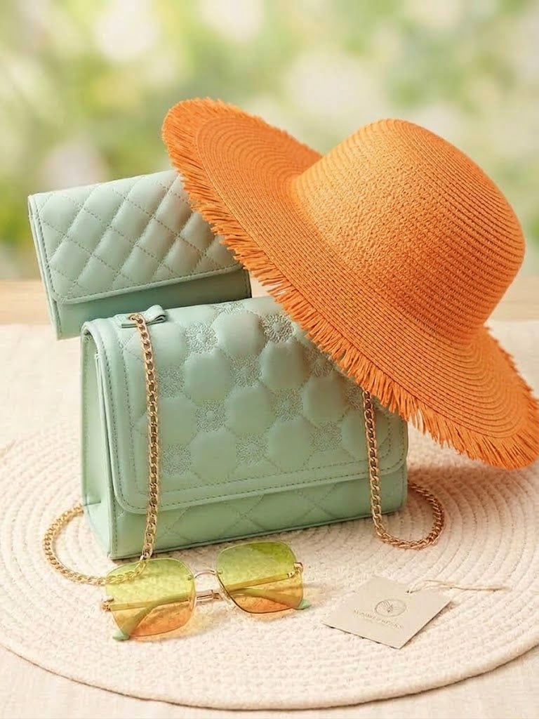 Women’s 4-Piece Fashion Set – Handbag, Wallet, Sunglasses & Summer Hat