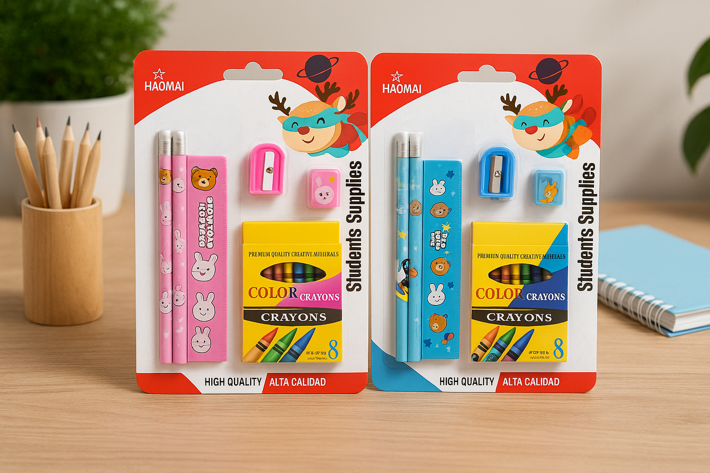 Kids Stationery & Crayon Gift Set – 5-Piece Combo (Pink or Blue)