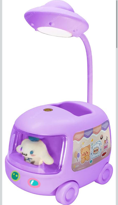 DIY Space Bus Table Lamp-3 in 1 Study Desk LED Lamp and Pen Holder, Stickers with Moving Wheels, USB Rechargeable Desk Lamp-Various Colours