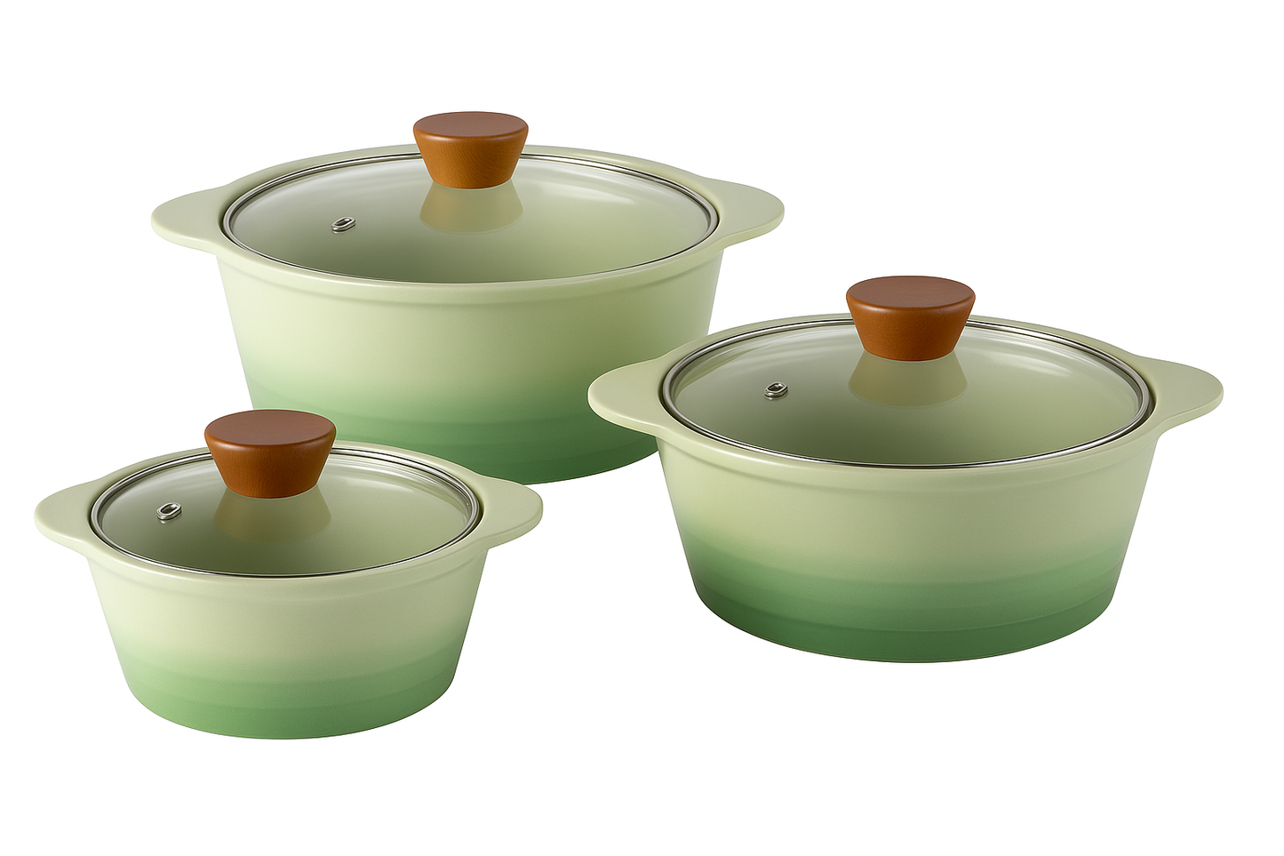 MHome 3-Piece Ceramic Cooking Pot Set with Glass Lids (Multiple Colors)