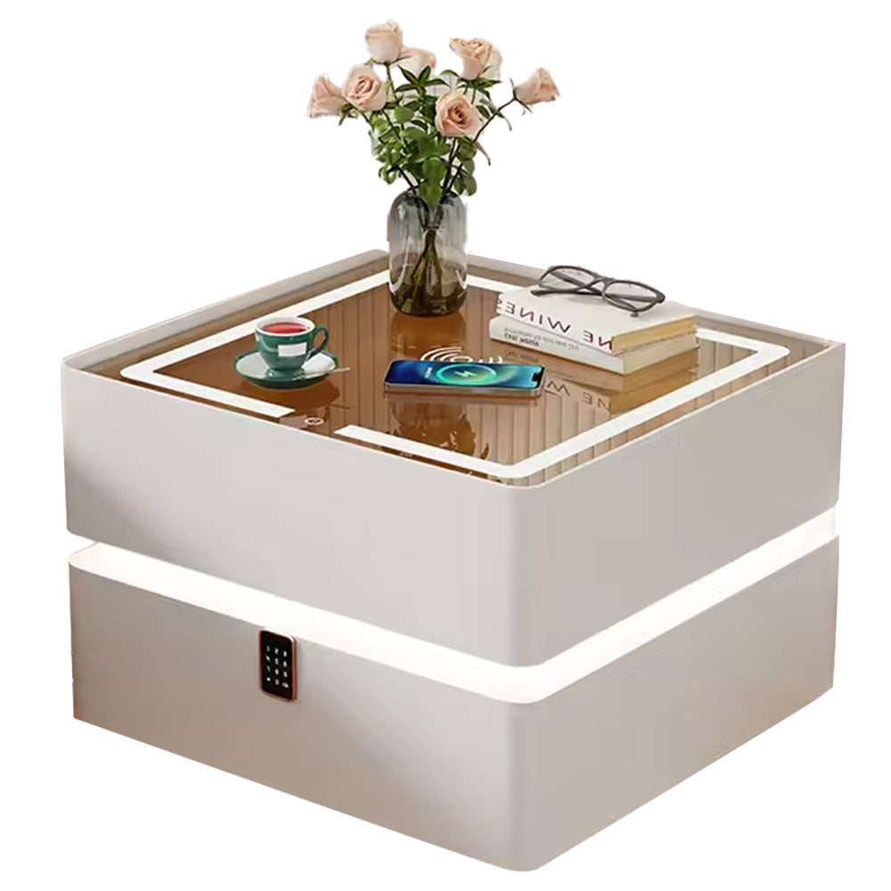 Nordic style smart bedside cabinets with wireless charging, Bluetooth speaker, LED strip, and secure password lock drawer-Available In Various Colours PreOrder Sales Now Available!