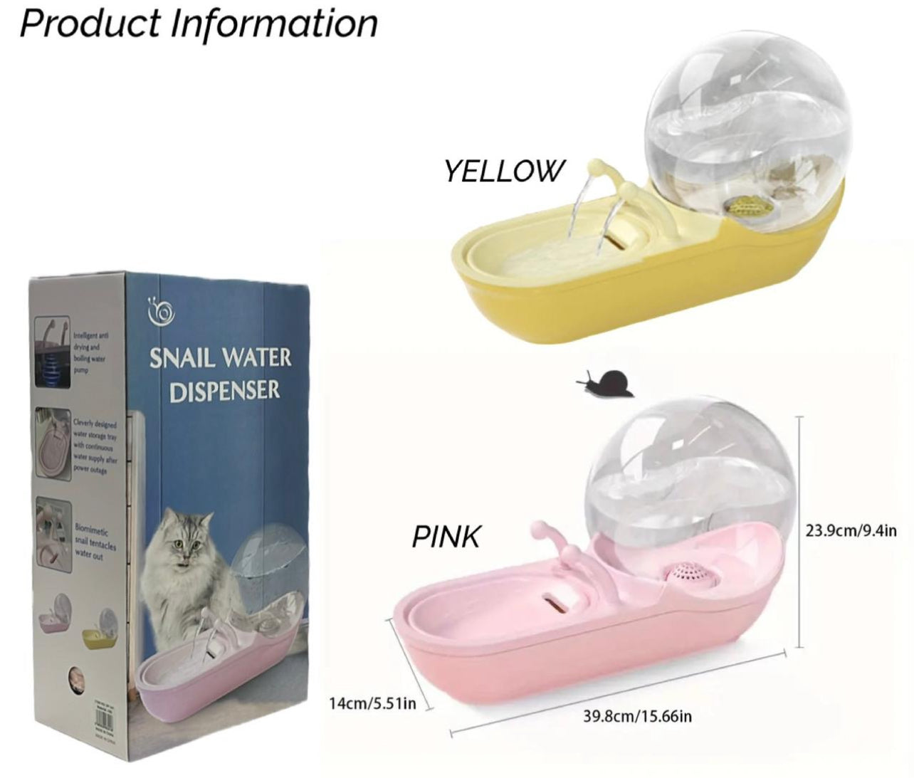 Pet Water Drinking Dispenser, Snail Shaped Ultra Quiet Automatic Circulation Pet Water Fountain For Indoor Pet