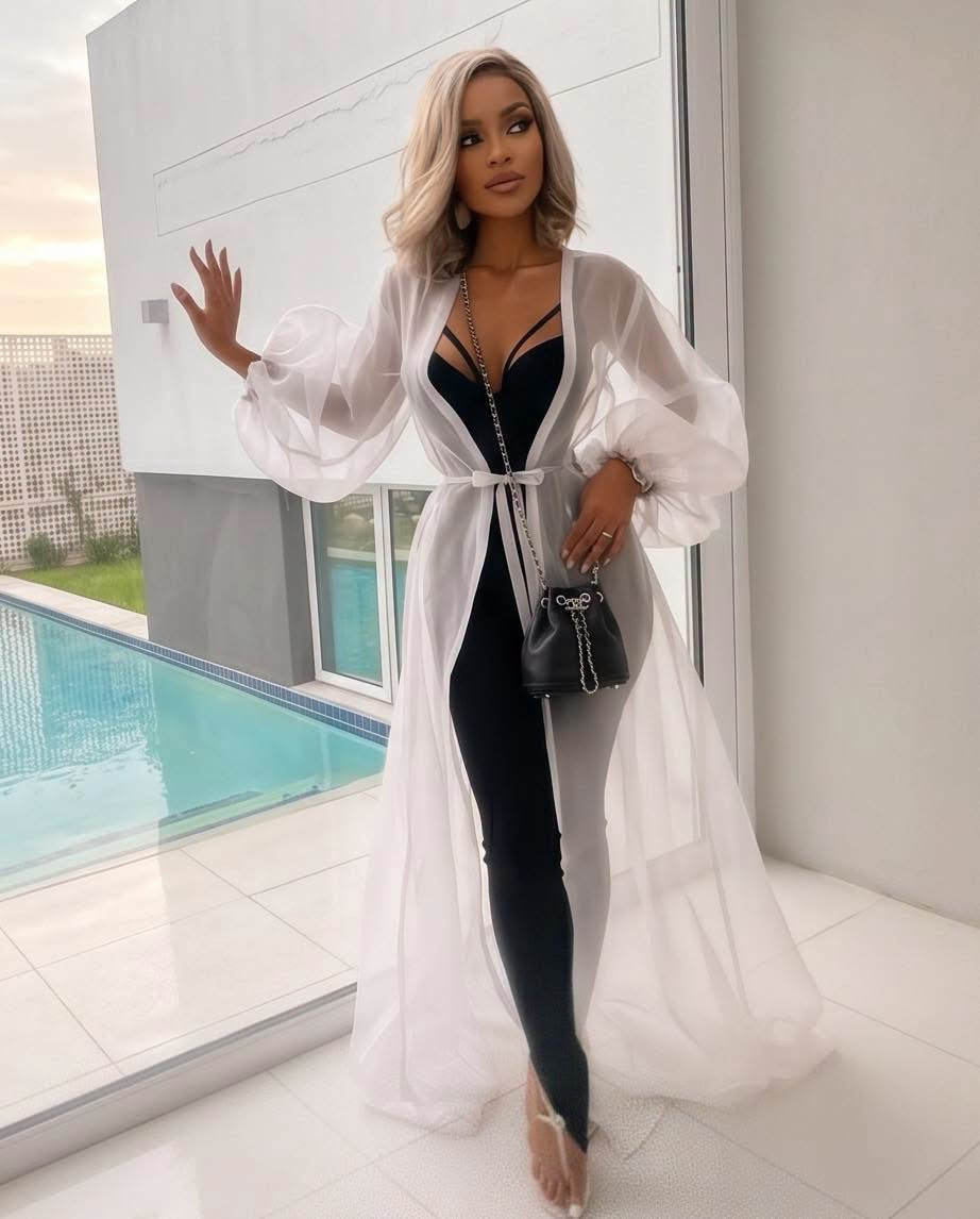 Ladies Floor Length Sheer Mesh Cardigan-Various Sizes & Colours
