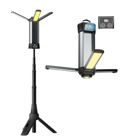 Rechargeable LED Work Light with Stand - Cordless Dimmable Camping Light with Detachable Tripod,Hooks and Carrying Bag