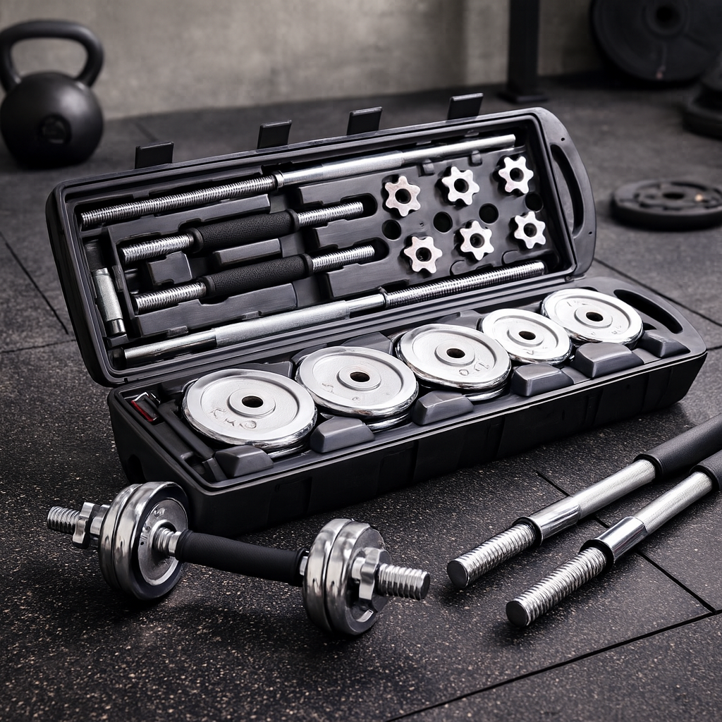 ProSportz 50kg Adjustable Dumbbell & Barbell Set – Iron Plates with Rubber-Coated Bars | Home Gym Strength Training Kit