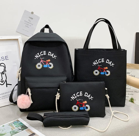 Backpack, travel bag, leisure female student school bag, simple computer four-piece set