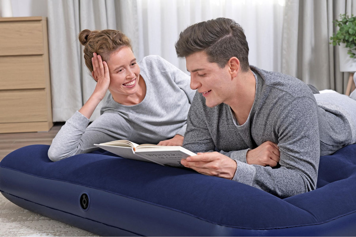 Bestway Double Flocked Airbed – Inflatable Mattress with Built-In Foot Pump