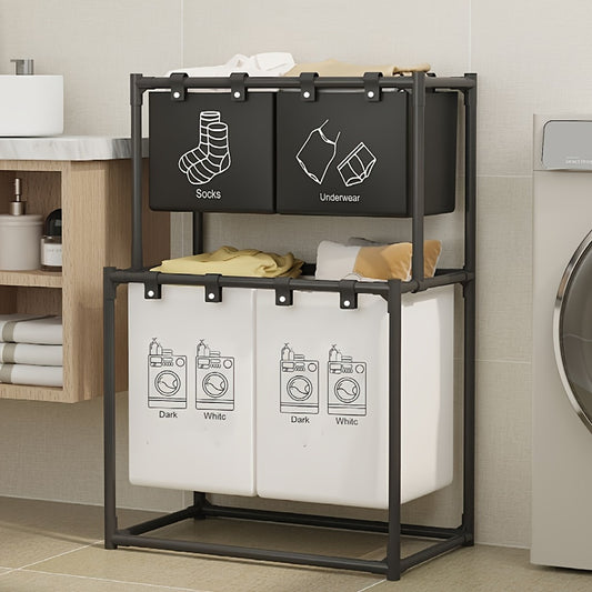 Foldable MultiCompartment Laundry Basket With Divider