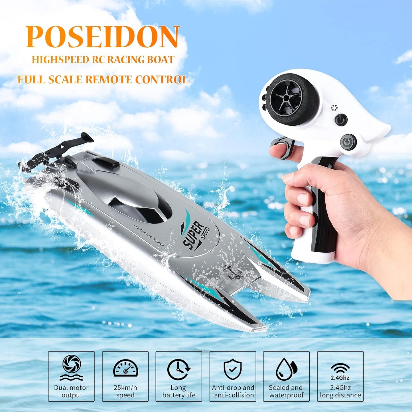 MTech High-Speed RC Racing Boat – 48 km/h Remote Control Boat for Kids & Adults