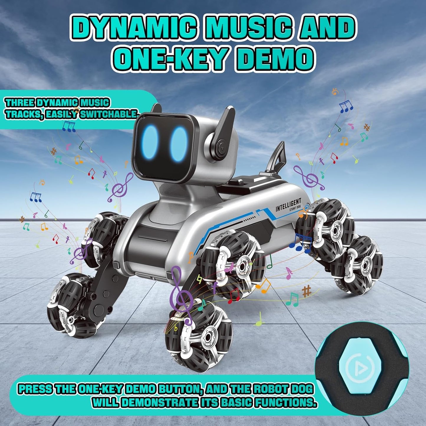 Remote Control Robot Dog Toy with Gesture Control, Lights & Music (8WD)
