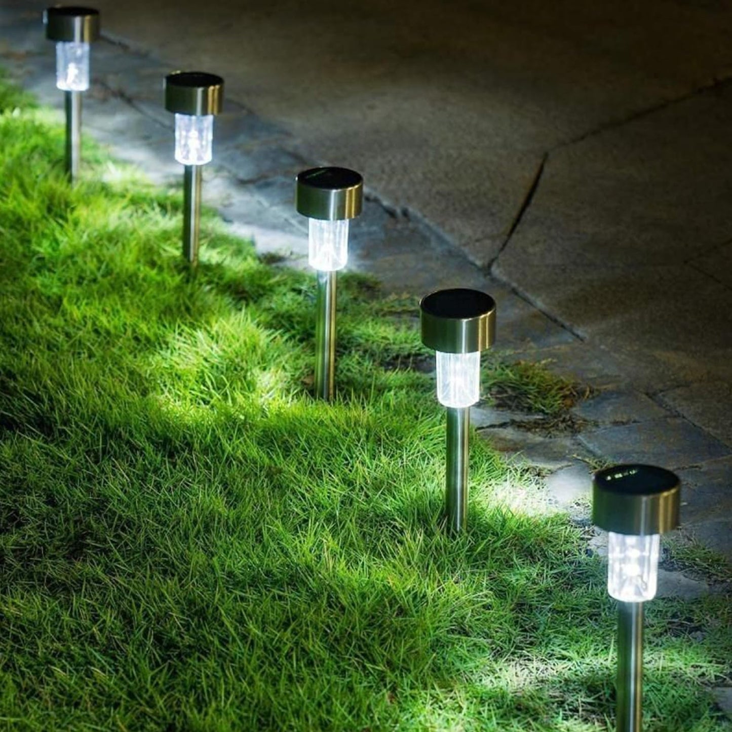MHome Solar Lawn Light Tubes – Warm White Stainless Steel 12pc Set