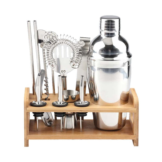 Cocktail Shaker with Wooden Stand Set 750ml - 12pc