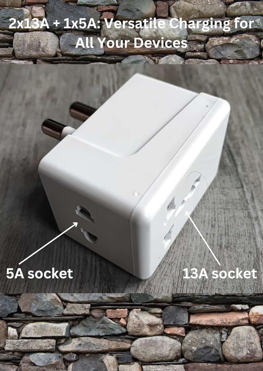 MHome Universal Power Adapter – 2×13A + 1×5A Multi-Socket Travel Adaptor | SA to UK/EU/US | 250V Max