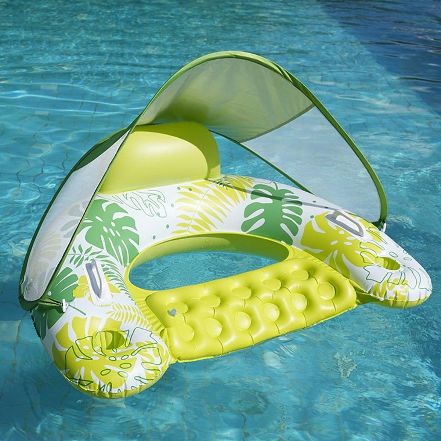Inflatable Pool Float with Canopy with Cup Holder Compact Lounger for Lake Summer Beach-Various Options