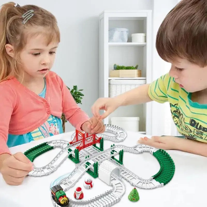 Christmas Train Toy Educational Electric Battery Powered Assembled Christmas Train Train Set Cute Holiday Gift Christmas Toy For Kids