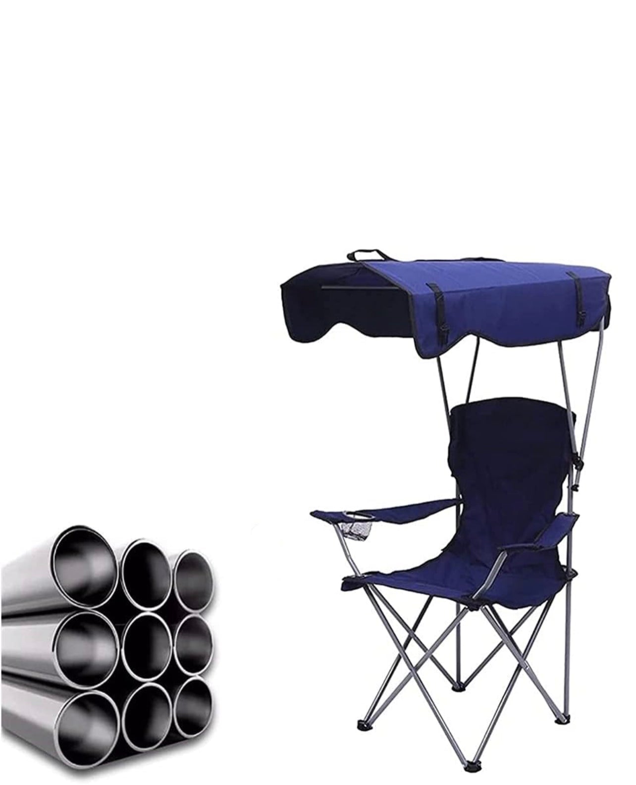 Folding Camping Chair with Shadow Sky, Portable Beach Outdoor Fishing Aluminum with Sun Protection and Carry Bag, Garden Chair for Beach, Pool, Garden, Blue (Color : Blue) XL