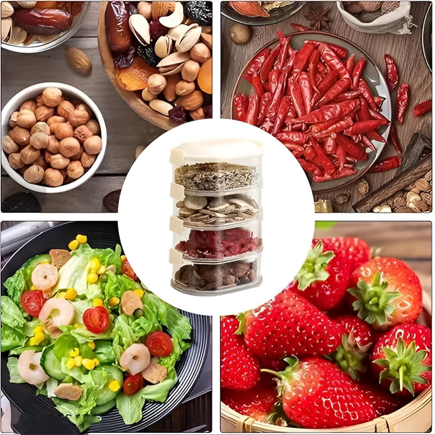 MHome 4-Layer Airtight Condiment Storage Containers – Leak-Proof Spice & Snack Jars