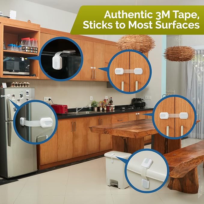 Mhome 10 Pack Child Safety Cabinet Locks, No Drill Adjustable Straps with 3M Adhesive