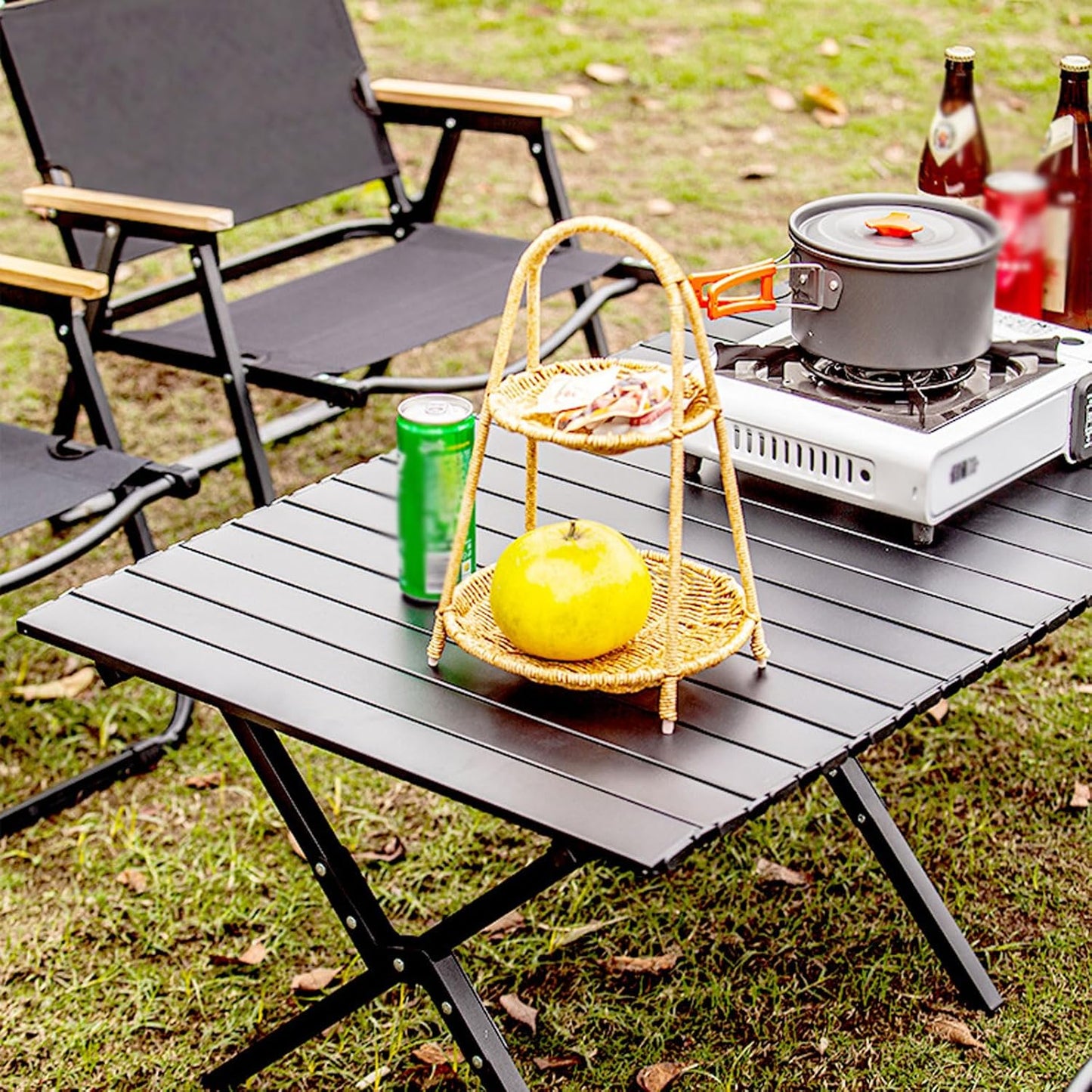 MFurn Black Outdoor Folding Table – Portable Aluminium Camping Table