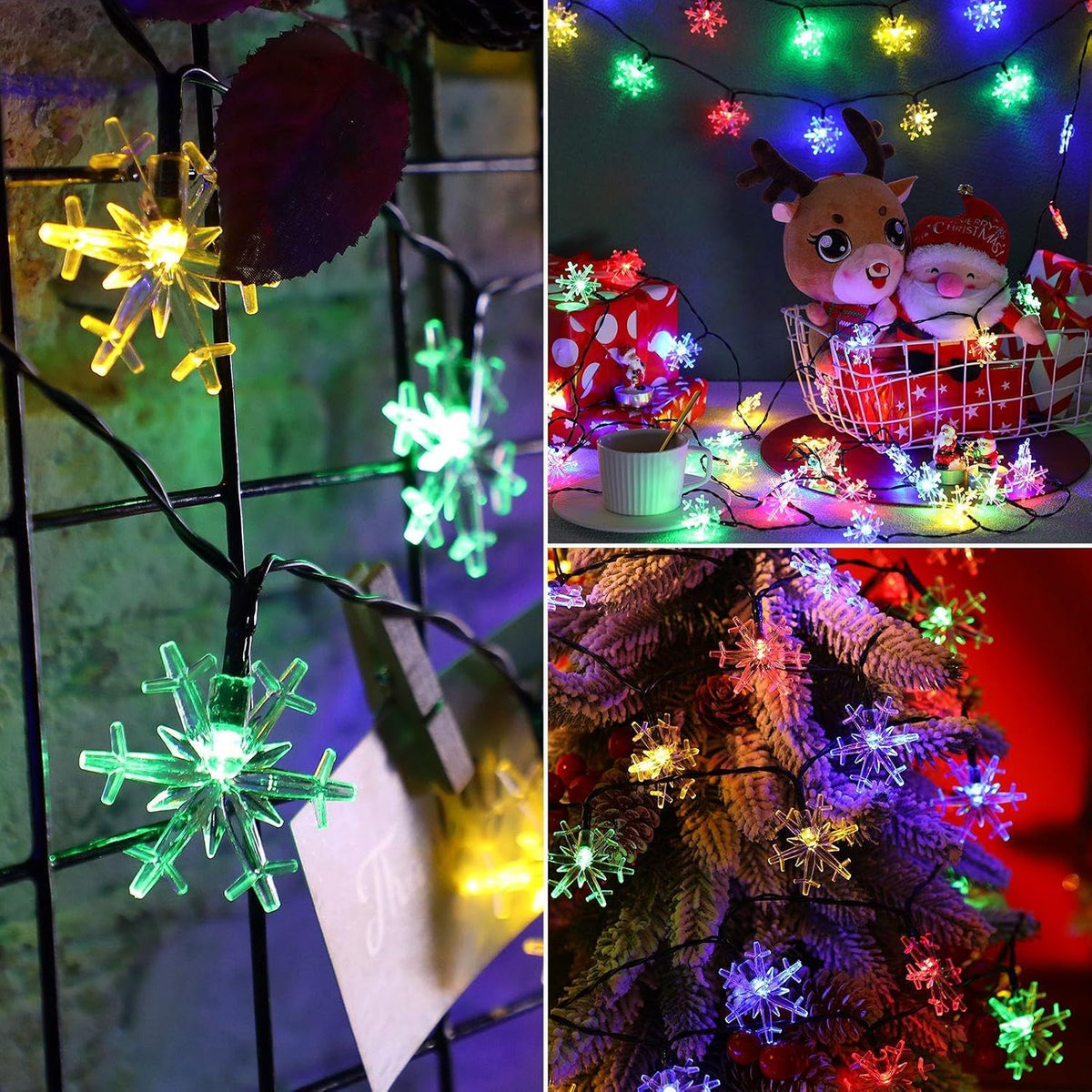 Solar Snowflake String Lights, 5m with 20 LEDs, Multicolour Outdoor Decoration