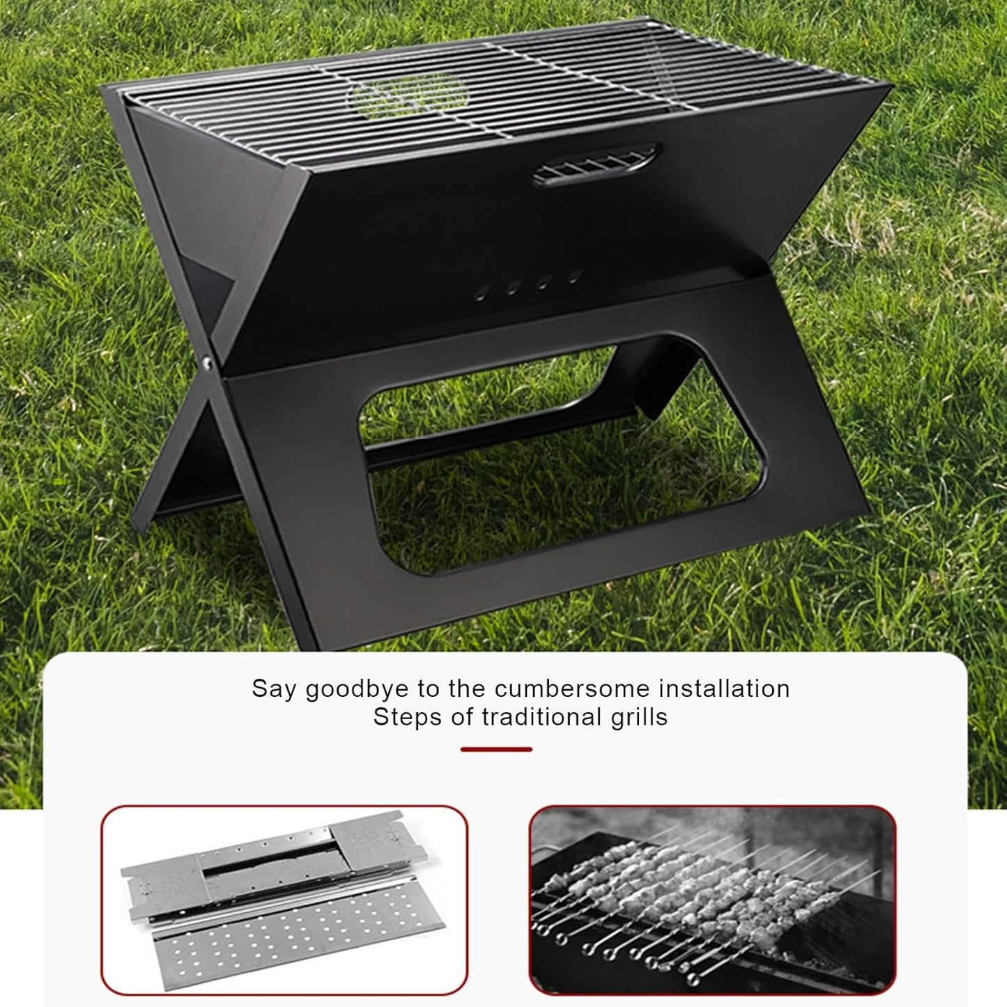 MHome Portable Outdoor Fire Pit & Folding Charcoal Grill – Stainless Steel Mini BBQ for Camping, Travel & Picnics