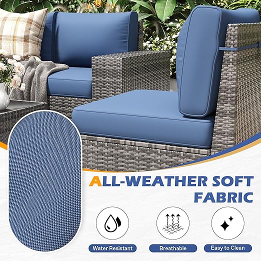 MFurn Di Inspired 6 Piece Rattan Outdoor Sofa Set With Table And Waterproof Cover