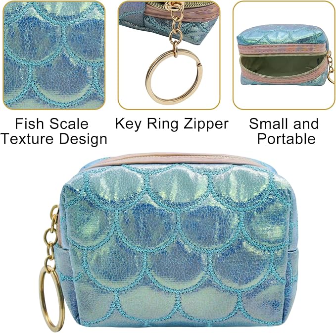 Portable Small Coin Bag Pouch with Zipper and Key Ring