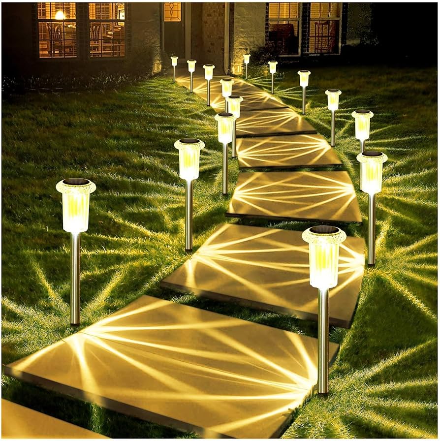 MHome Solar Lawn Light Tubes – Warm White Stainless Steel 12pc Set