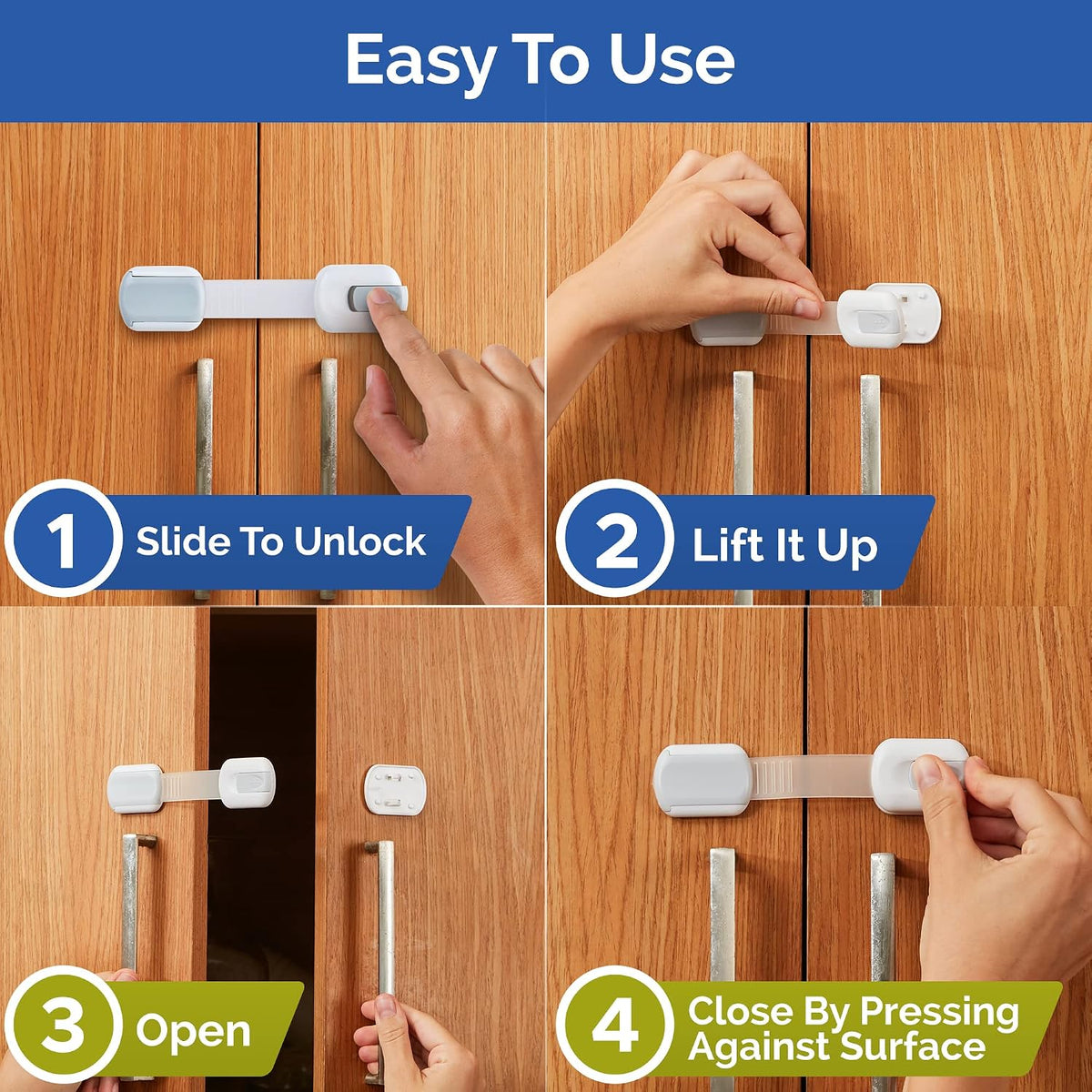 Mhome 10 Pack Child Safety Cabinet Locks, No Drill Adjustable Straps with 3M Adhesive