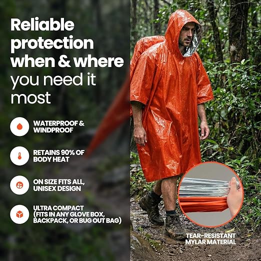 Outdoor Emergency Raincoat, Reversible Dual-Sided Thermal Poncho
