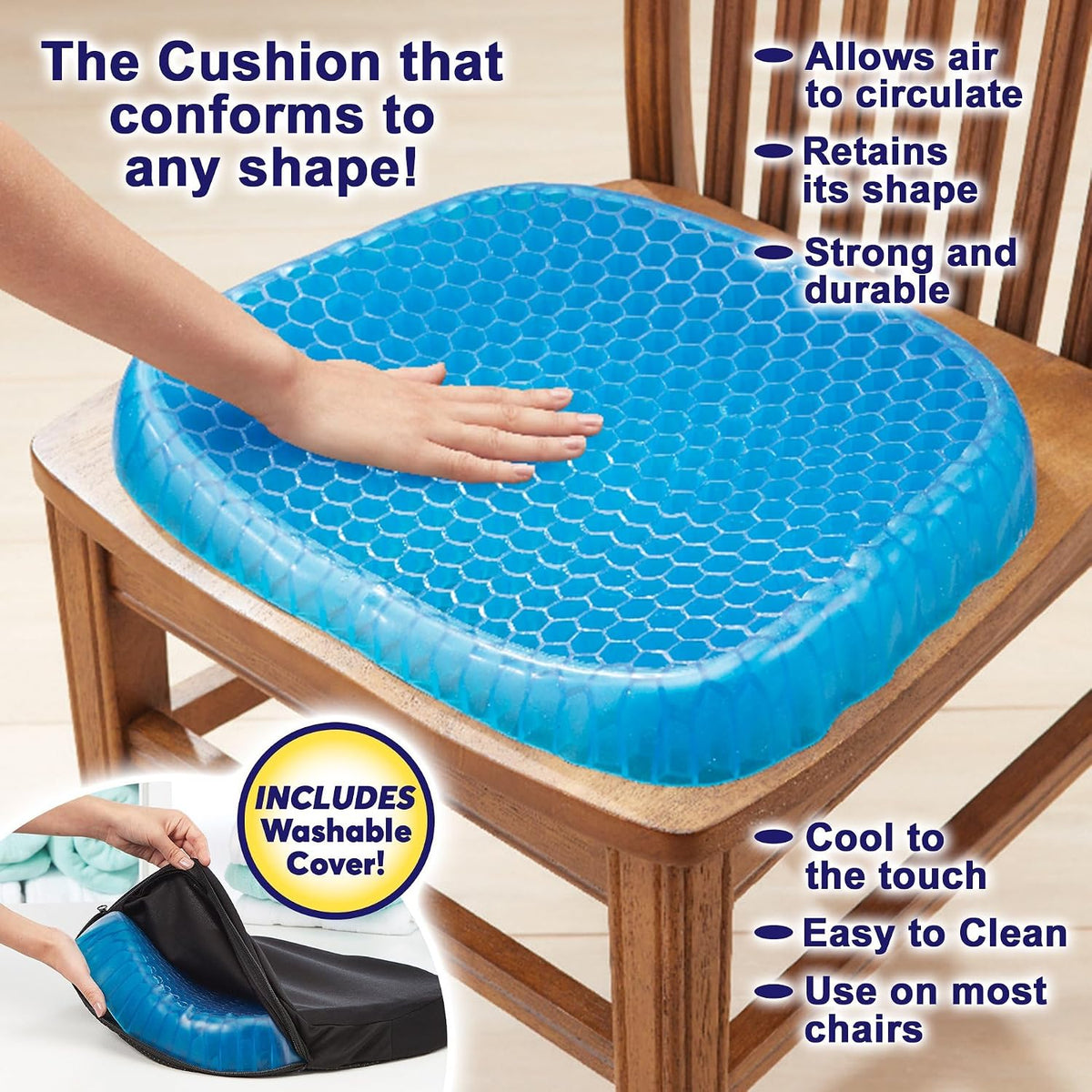 MHome Gel Seat Cushion, Honeycomb Egg Sitter, Non-Slip, 38 x 32 cm