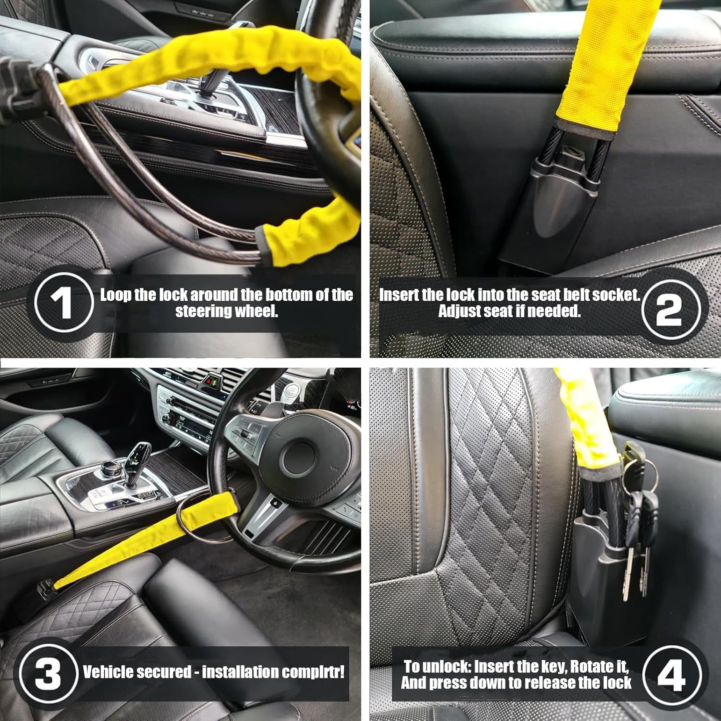 Steering Wheel & Seat Belt Anti-Theft Car Lock
