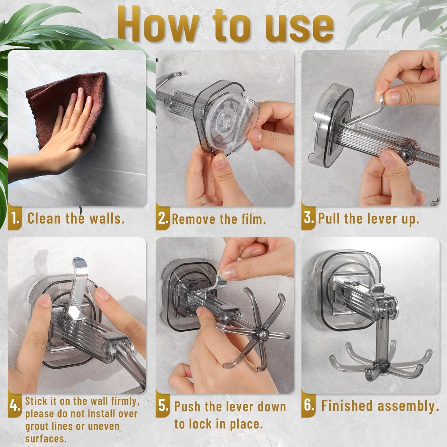 MHome Wall & Ceiling Rotary Hook – 6-Claw Swivel Suction Hook for Bathroom & Kitchen Storage