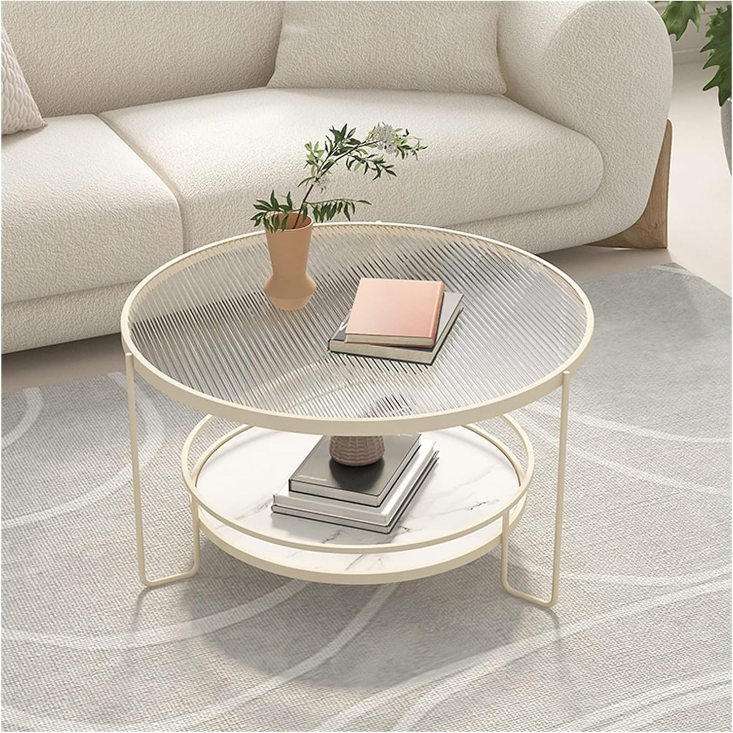 MFurn Round Coffee Table – Modern Double-Layer Living Room Side Table