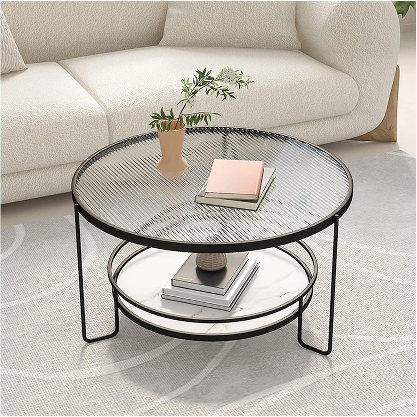 MFurn Round Coffee Table – Modern Double-Layer Living Room Side Table