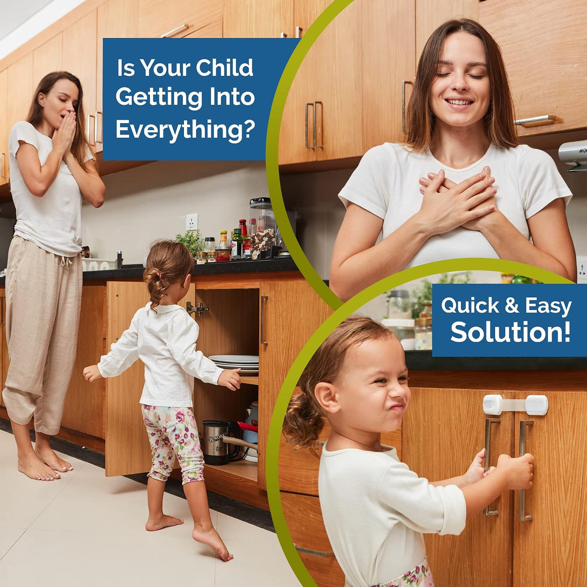 Mhome 10 Pack Child Safety Cabinet Locks, No Drill Adjustable Straps with 3M Adhesive