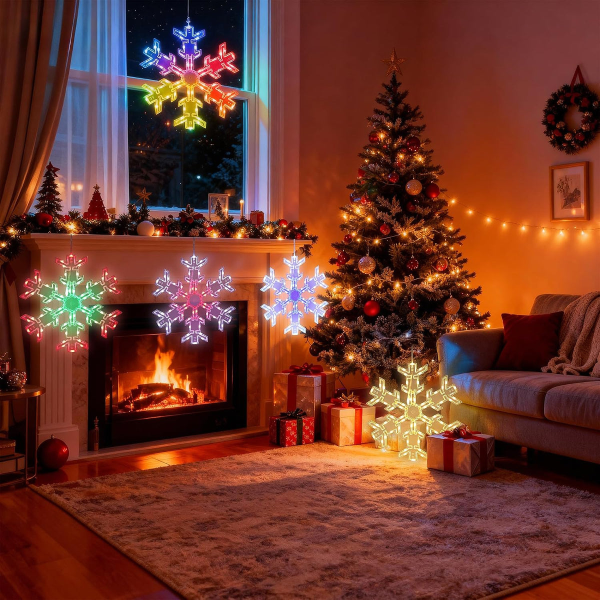 RGB USB LED Snowflake Curtain String Lights with Remote, 4m x 0.6m
