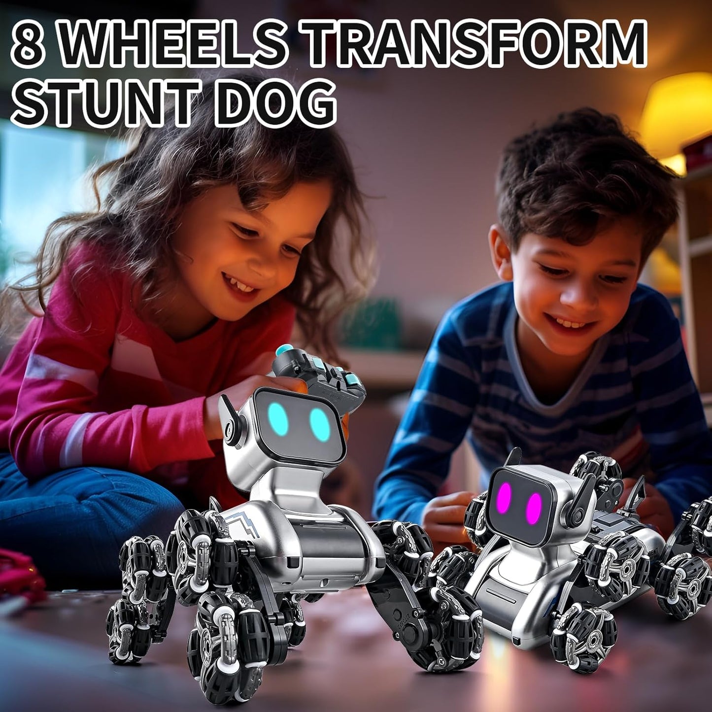 Remote Control Robot Dog Toy with Gesture Control, Lights & Music (8WD)